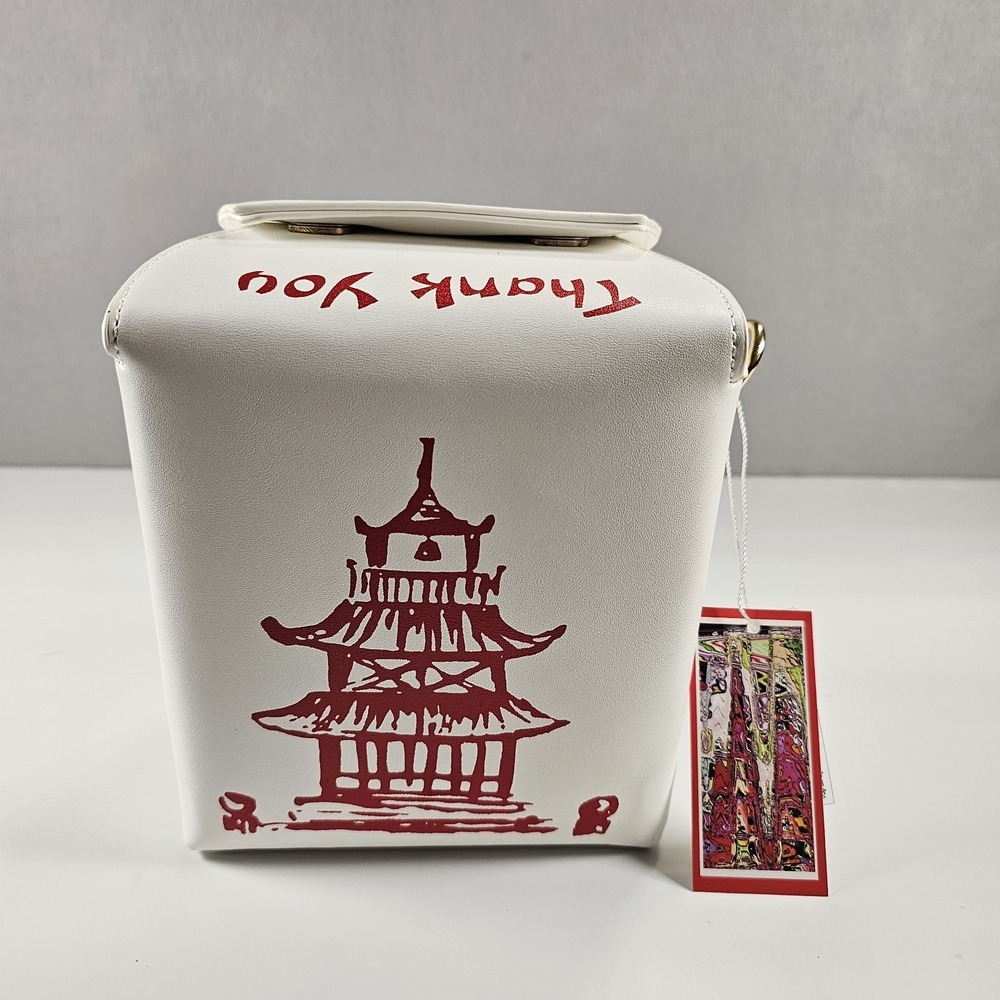 USTYLE Chinese Takeout Box Purse White Red Pagoda Novelty Crossbody Chain NWT